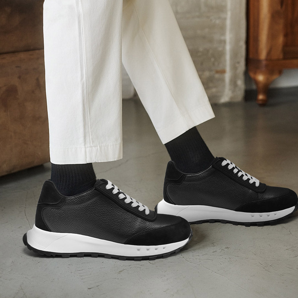 8CM / 3.15 Inches CMR CHAMARIPA Men's Height Increasing Shoes For Men | Black Leather Casual Elevator Sneakers