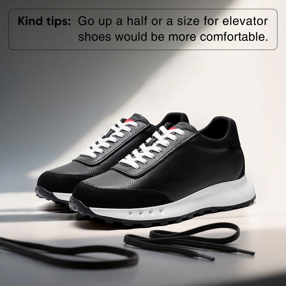 8CM / 3.15 Inches CMR CHAMARIPA Men's Height Increasing Shoes For Men | Black Leather Casual Elevator Sneakers
