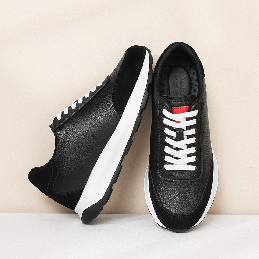 8 CM / 3.15 Inches CMR CHAMARIPA Sneakers With Height For Men | Black Leather Trainers