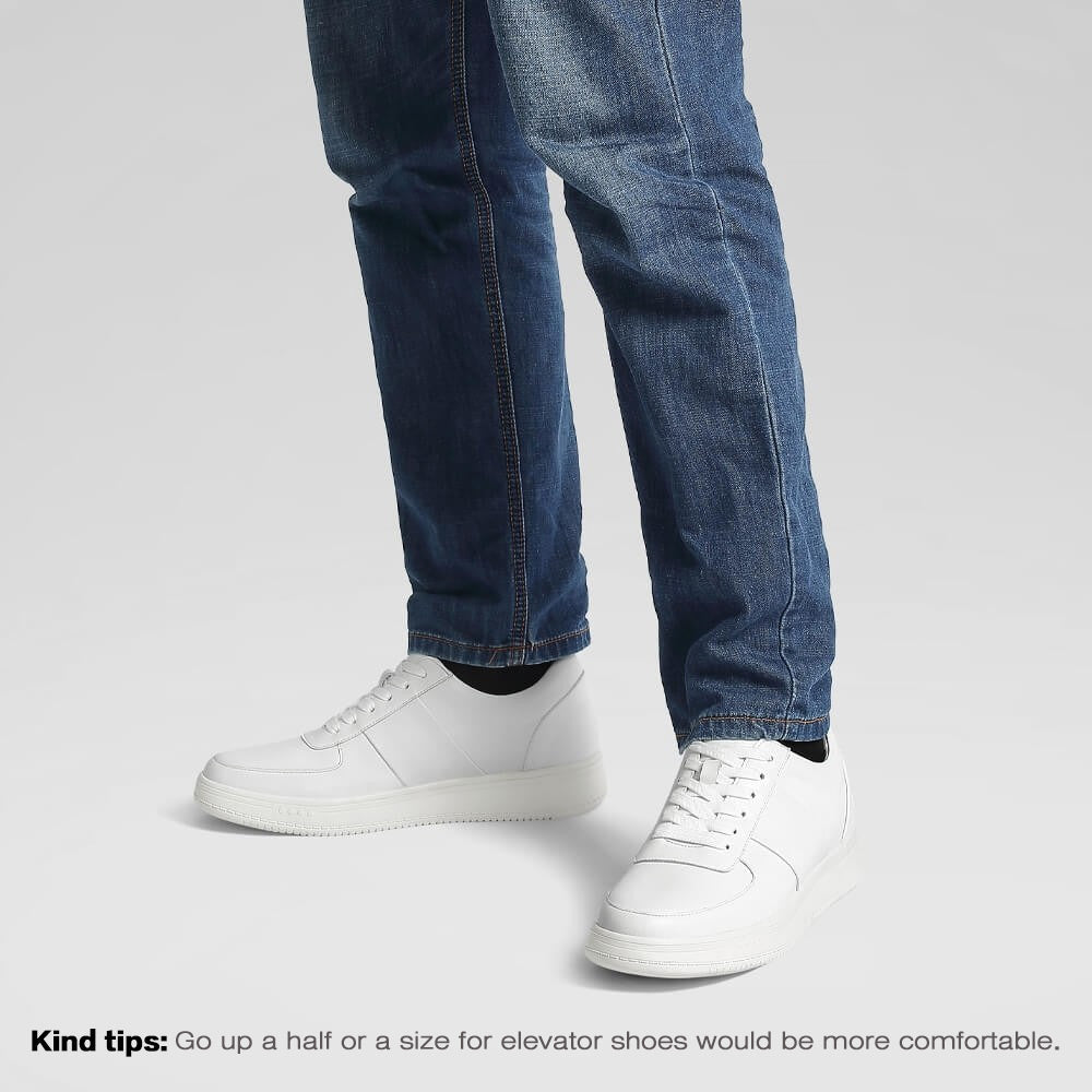 6 CM/2.36 Inches CMR CHAMARIPA Men's Casual Elevator Shoes - White Cowhide Leather Sneakers
