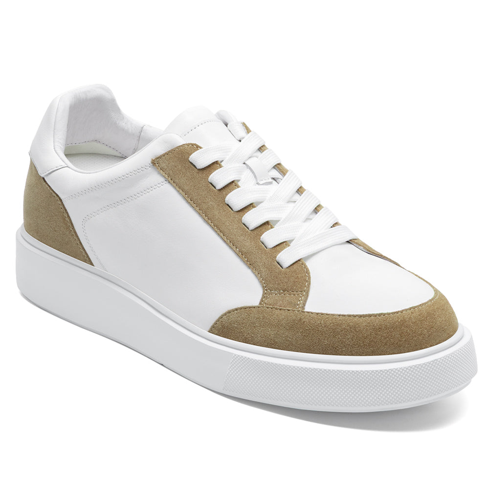 7CM / 2.76 Inches CMR CHAMARIPA Men's Invisible Elevator Shoes - White Soft Leather Everyday Casual Shoes