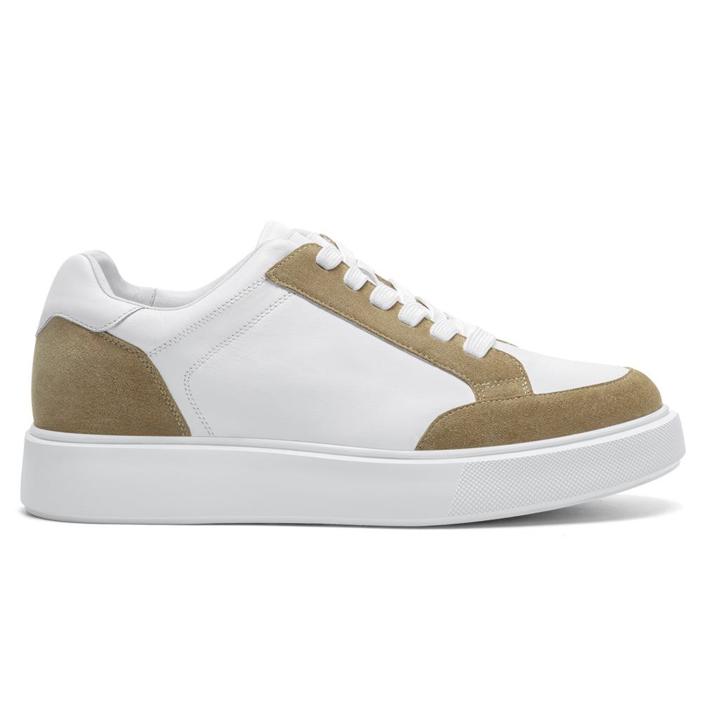 7CM / 2.76 Inches CMR CHAMARIPA Men's Invisible Elevator Shoes - White Soft Leather Everyday Casual Shoes