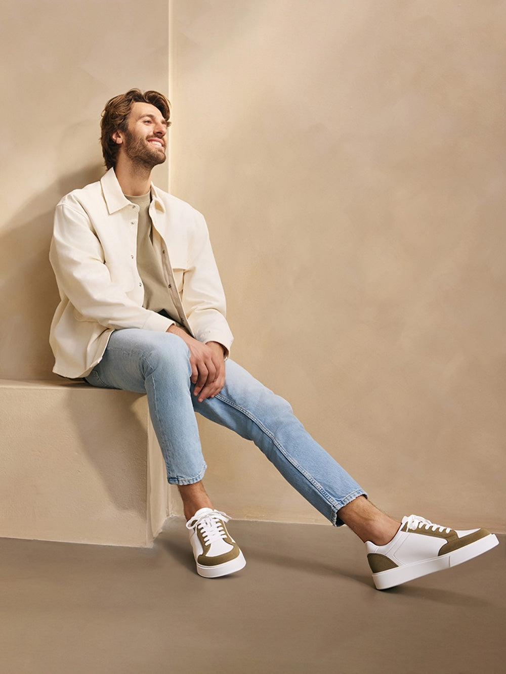 7CM / 2.76 Inches CMR CHAMARIPA Men's Invisible Elevator Shoes - White Soft Leather Everyday Casual Shoes