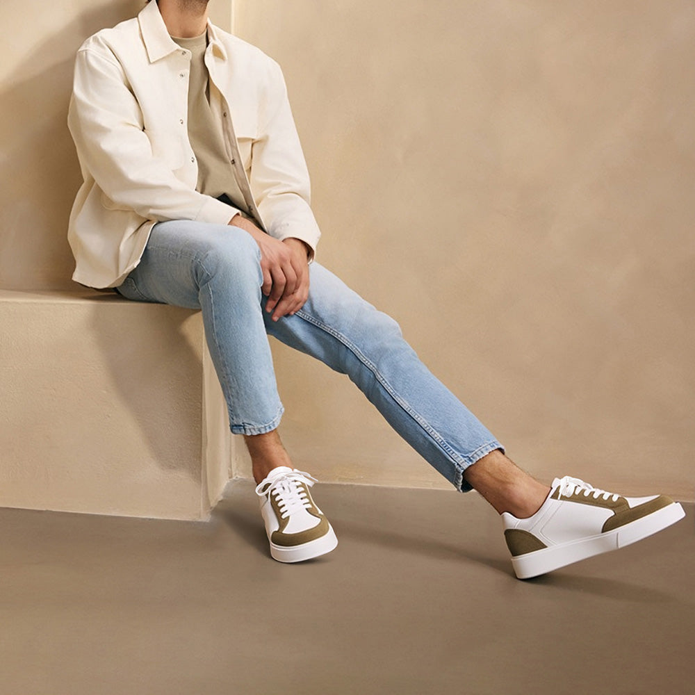 7CM / 2.76 Inches CMR CHAMARIPA Men's Invisible Elevator Shoes - White Soft Leather Everyday Casual Shoes
