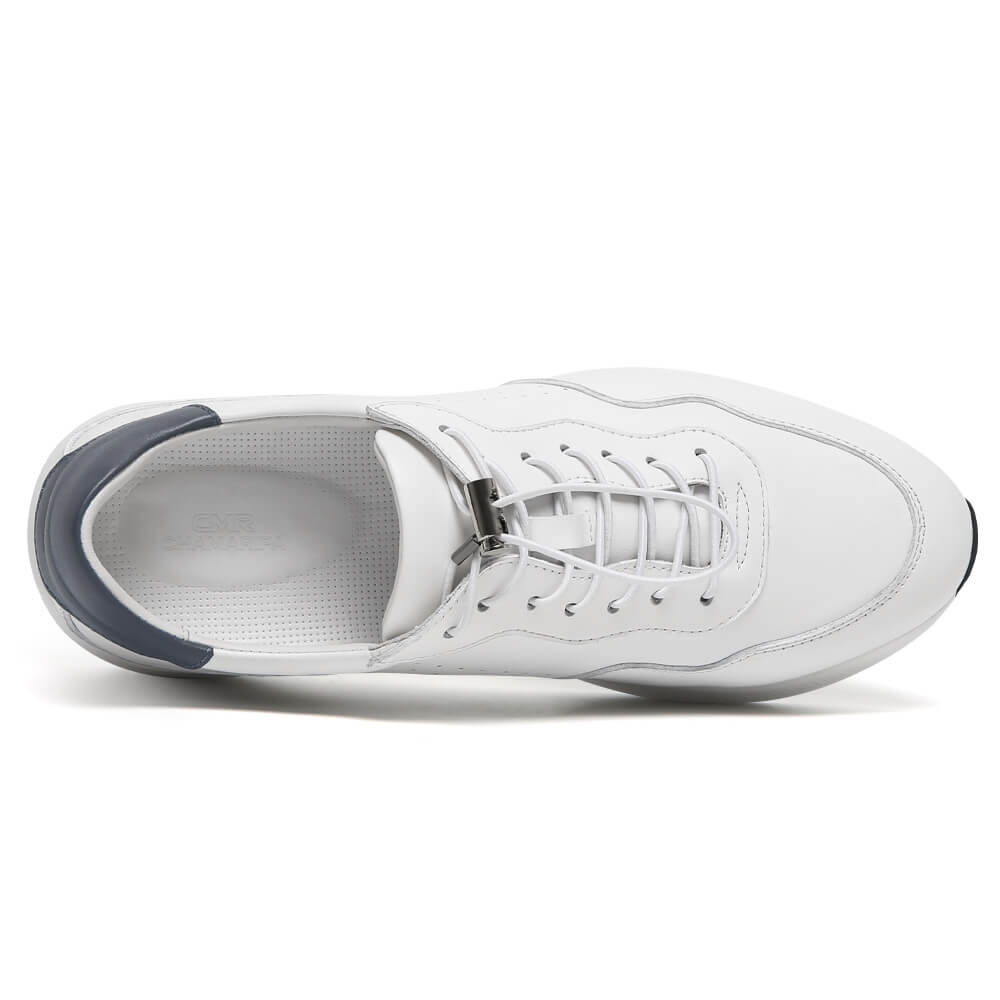 7CM / 2.76 Inches CMR CHAMARIPA Men's Elevator Shoes | White Leather Trainers That Make You Taller