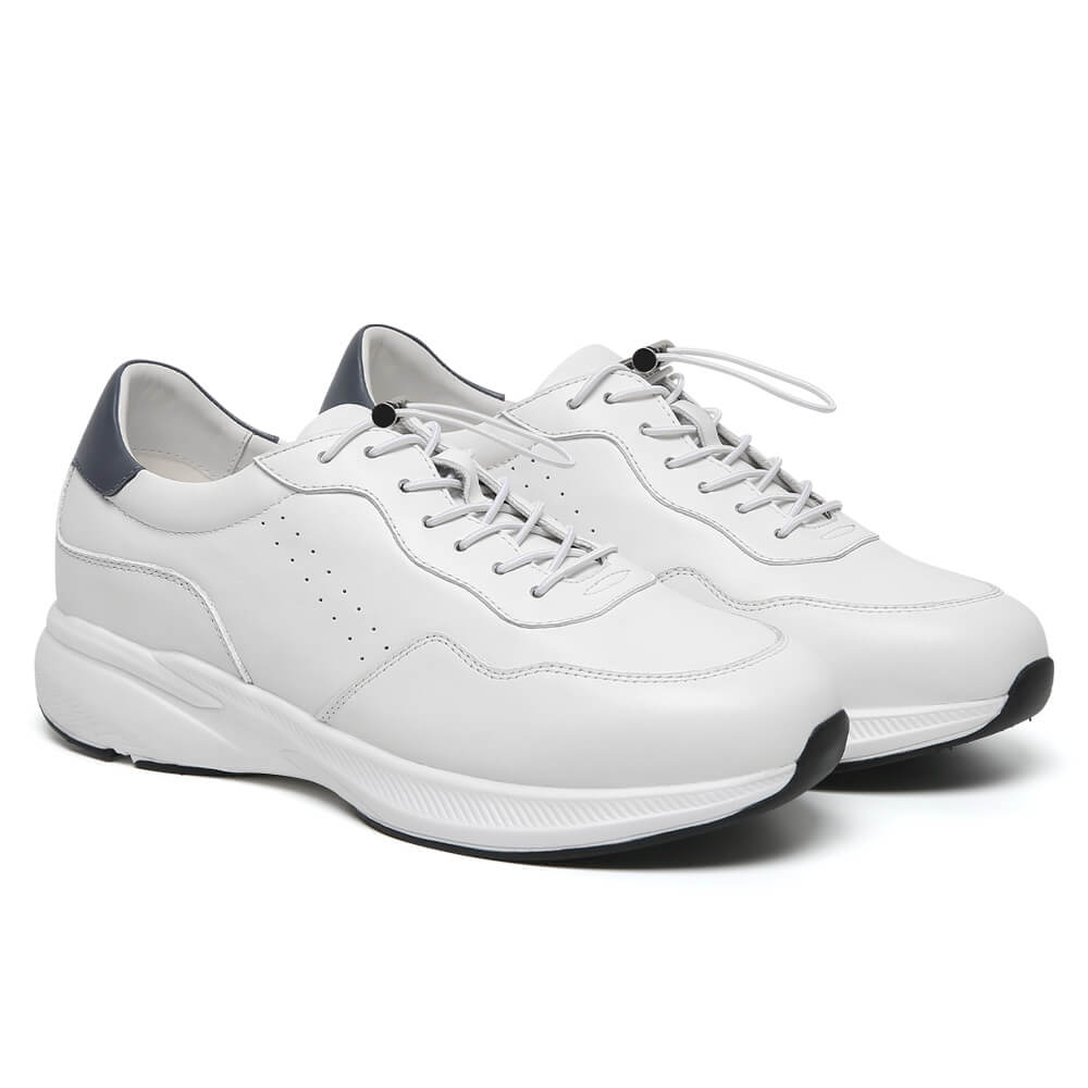 7CM / 2.76 Inches CMR CHAMARIPA Men's Elevator Shoes | White Leather Trainers That Make You Taller
