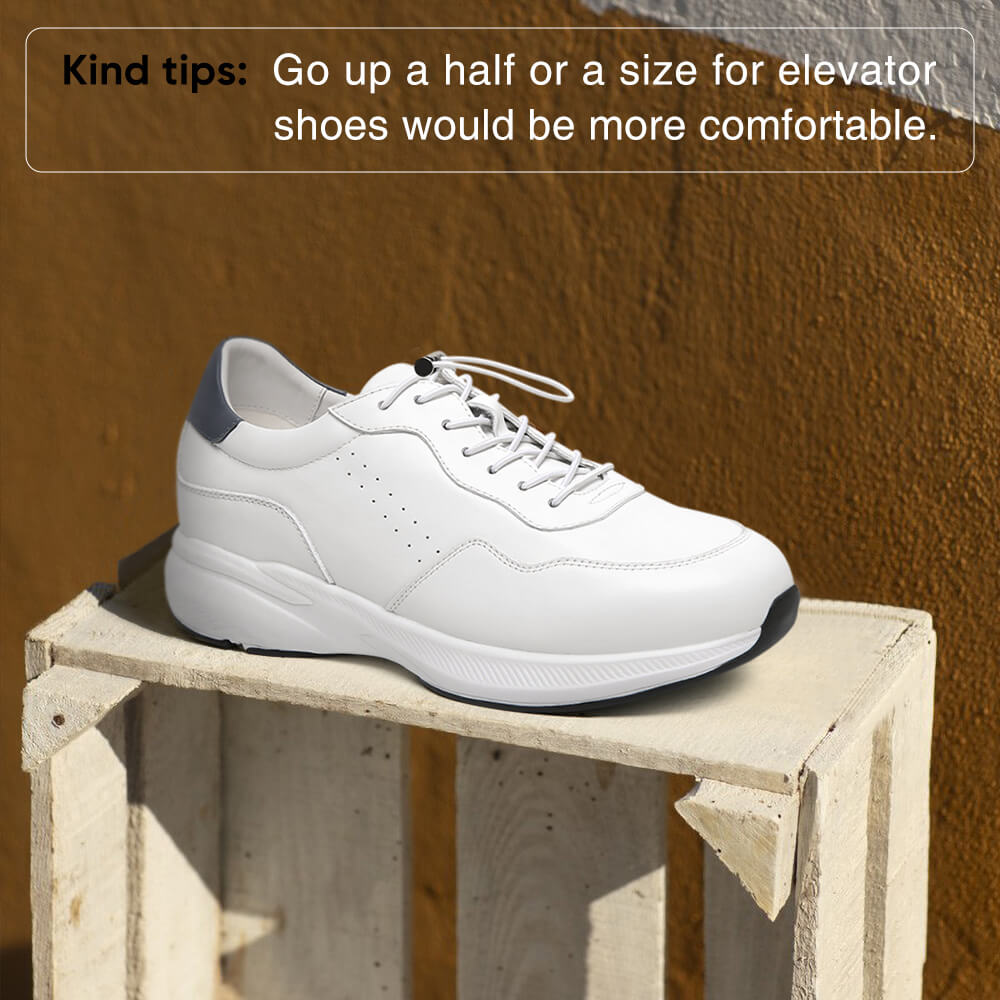 7CM / 2.76 Inches CMR CHAMARIPA Men's Elevator Shoes | White Leather Trainers That Make You Taller