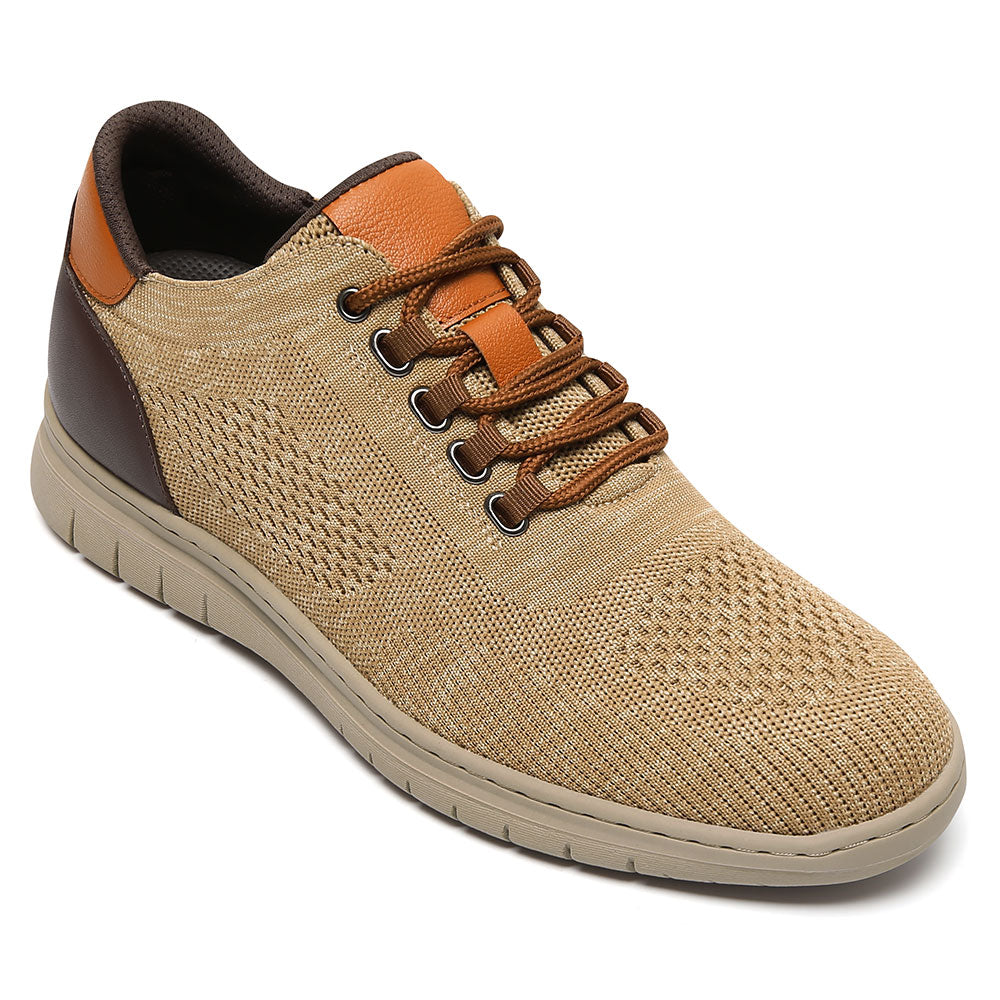 6CM / 2.36 Inches CMR CHAMARIPA Best Elevator Shoes For Men - Khaki Knit Casual Shoes