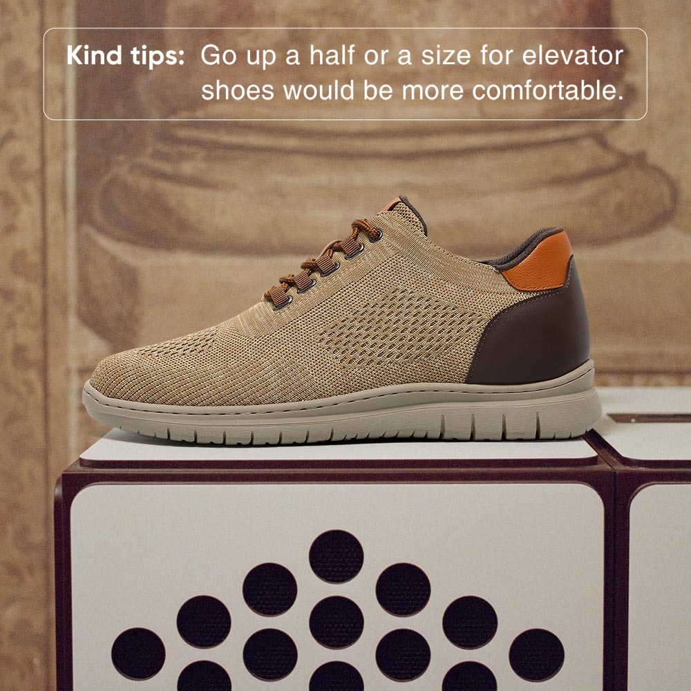 6CM / 2.36 Inches CMR CHAMARIPA Best Elevator Shoes For Men - Khaki Knit Casual Shoes