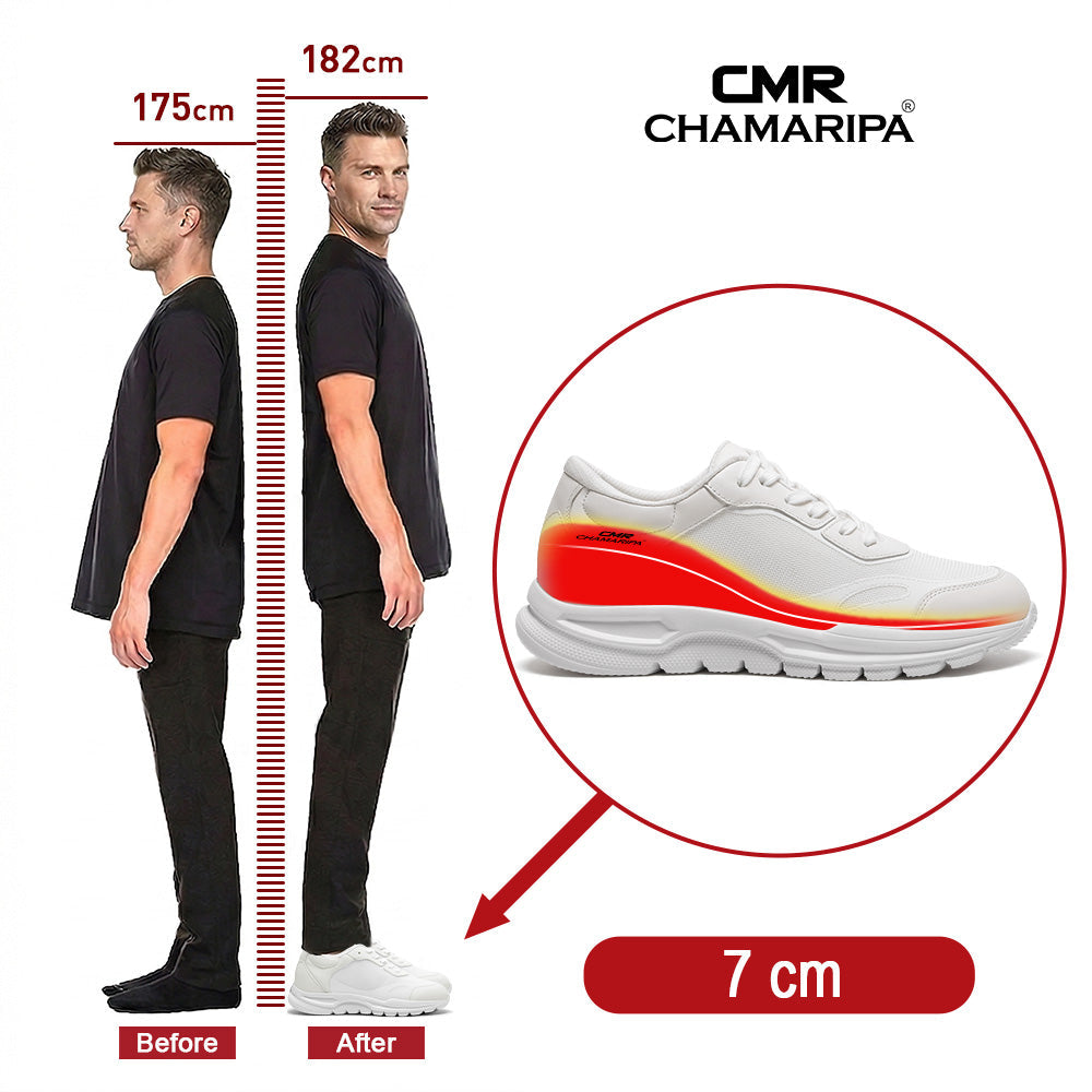 7 CM / 2.76 Inches CMR CHAMARIPA Elevator Shoes For Men | Off-White Breathable Mesh Sneakers