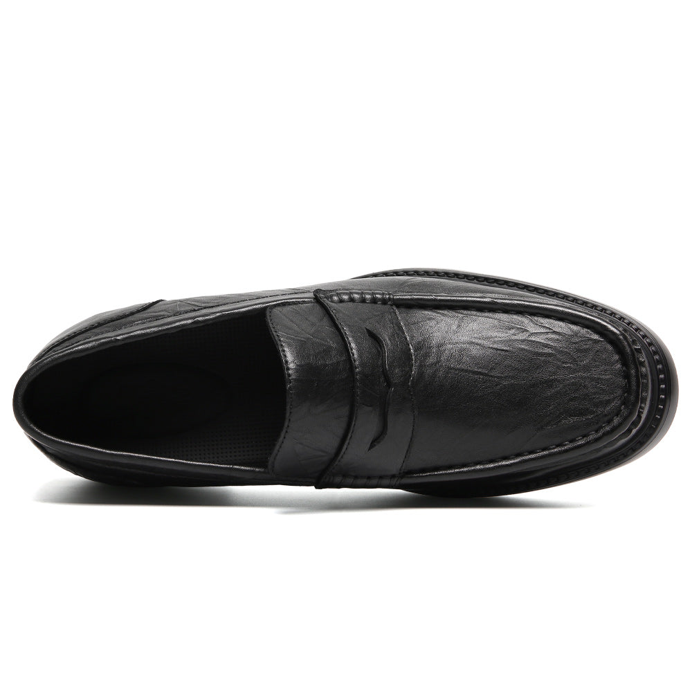 6CM / 2.36 Inches CMR CHAMARIPA Men's Invisible Height Increasing Loafers - Black Leather Business Casual Shoes