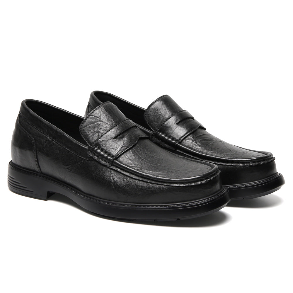 6CM / 2.36 Inches CMR CHAMARIPA Men's Invisible Height Increasing Loafers - Black Leather Business Casual Shoes