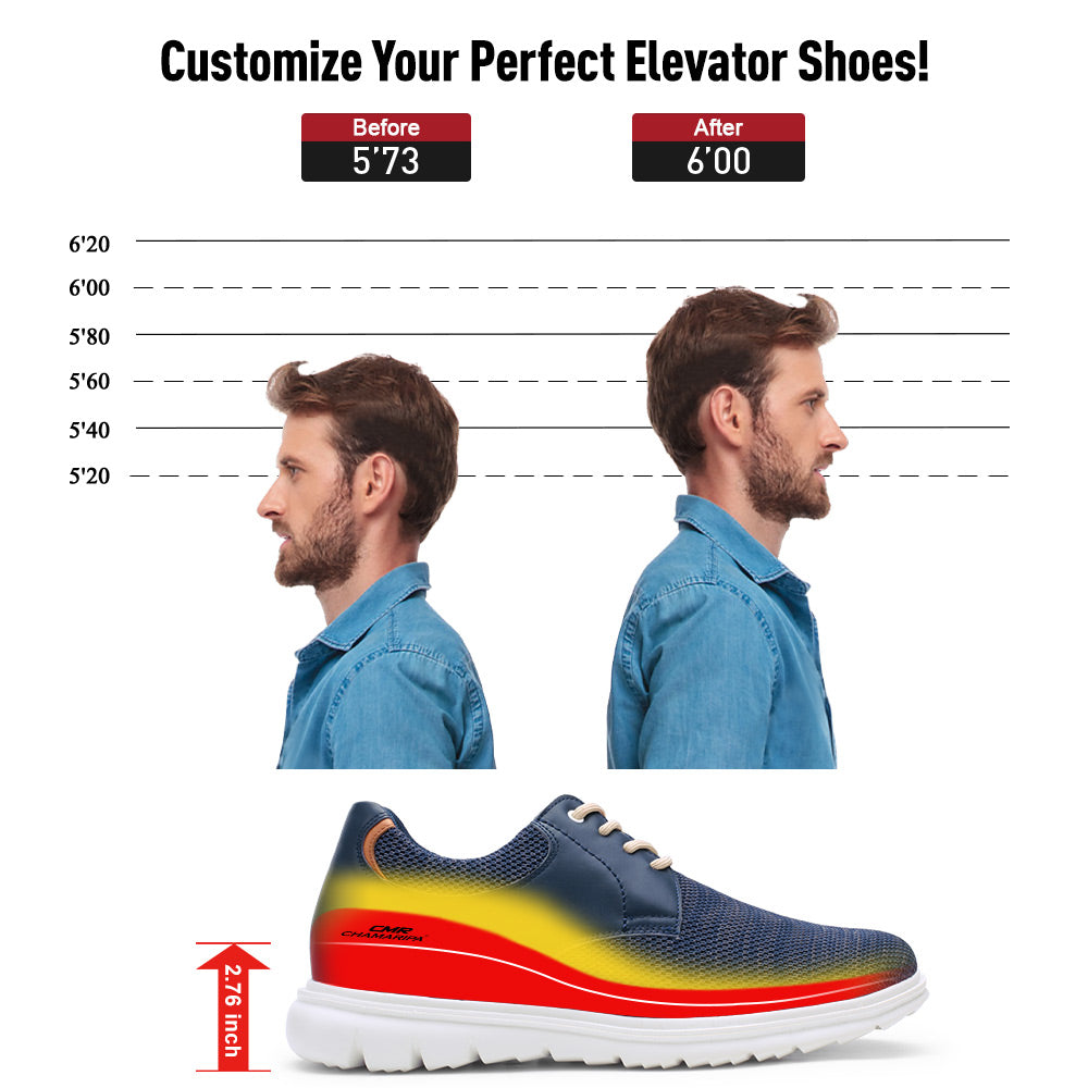 7CM / 2.76 Inches CMR CHAMARIPA Men's Elevator Shoes Navy Knit Casual Shoes