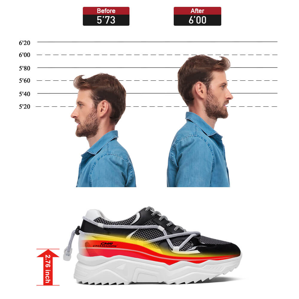 7 CM / 2.76 Inches CMR CHAMARIPA Men's Black Breathable Casual Sneakers Shoes