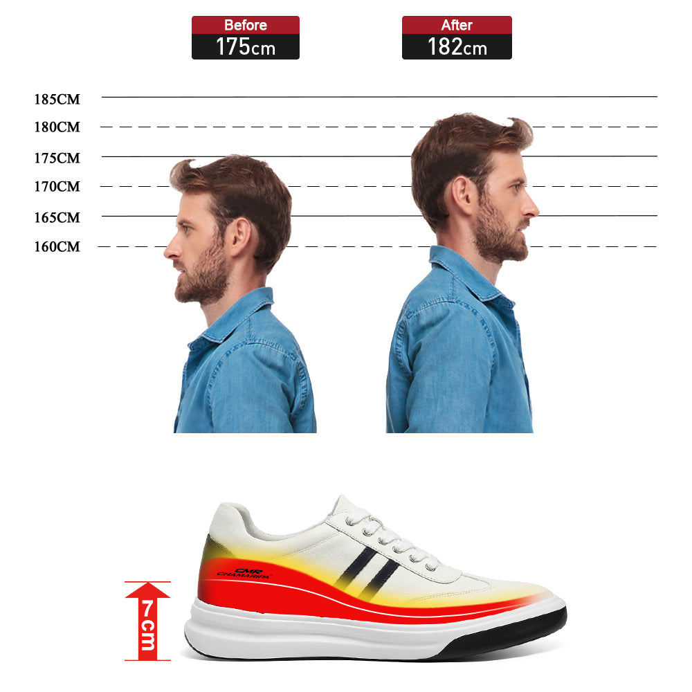 7 CM / 2.76 Inches CMR CHAMARIPA Elevator Sneakers - Height Enhancing Shoes - Casual Men's White Sneakers