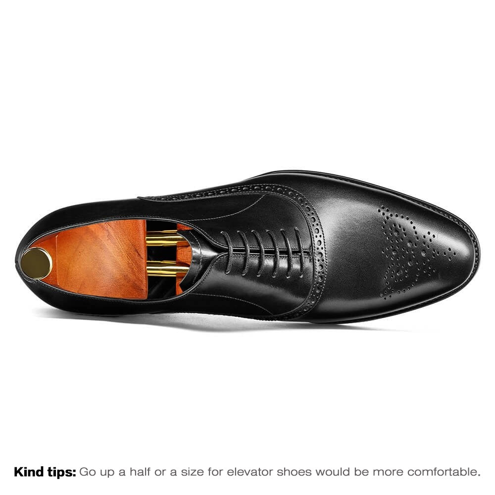 7 CM / 2.76 Inches CMR CHAMARIPA Goodyear Welted Height Enhancing Shoes for Men - Black Oxford Formal Shoes