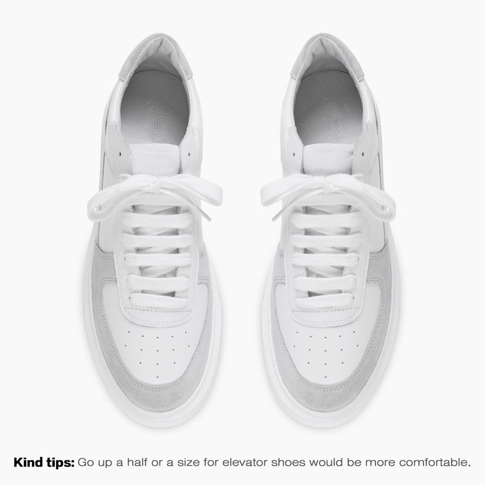 7 CM/2.76 Inches CMR CHAMARIPA White Leather Elevator Sneakers