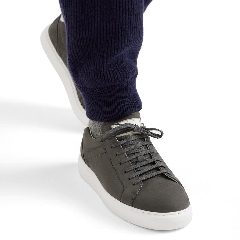 7 CM/2.76 Inches CMR CHAMARIPA CMR Chamaripa Men's Elevator Sneakers - Dark Grey/Beige/Blue Nubuck Calfskin Height Increasing Shoes