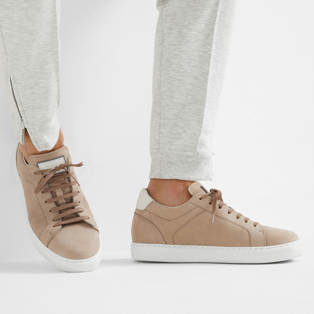 7 CM/2.76 Inches CMR CHAMARIPA CMR Chamaripa Men's Elevator Sneakers - Dark Grey/Beige/Blue Nubuck Calfskin Height Increasing Shoes