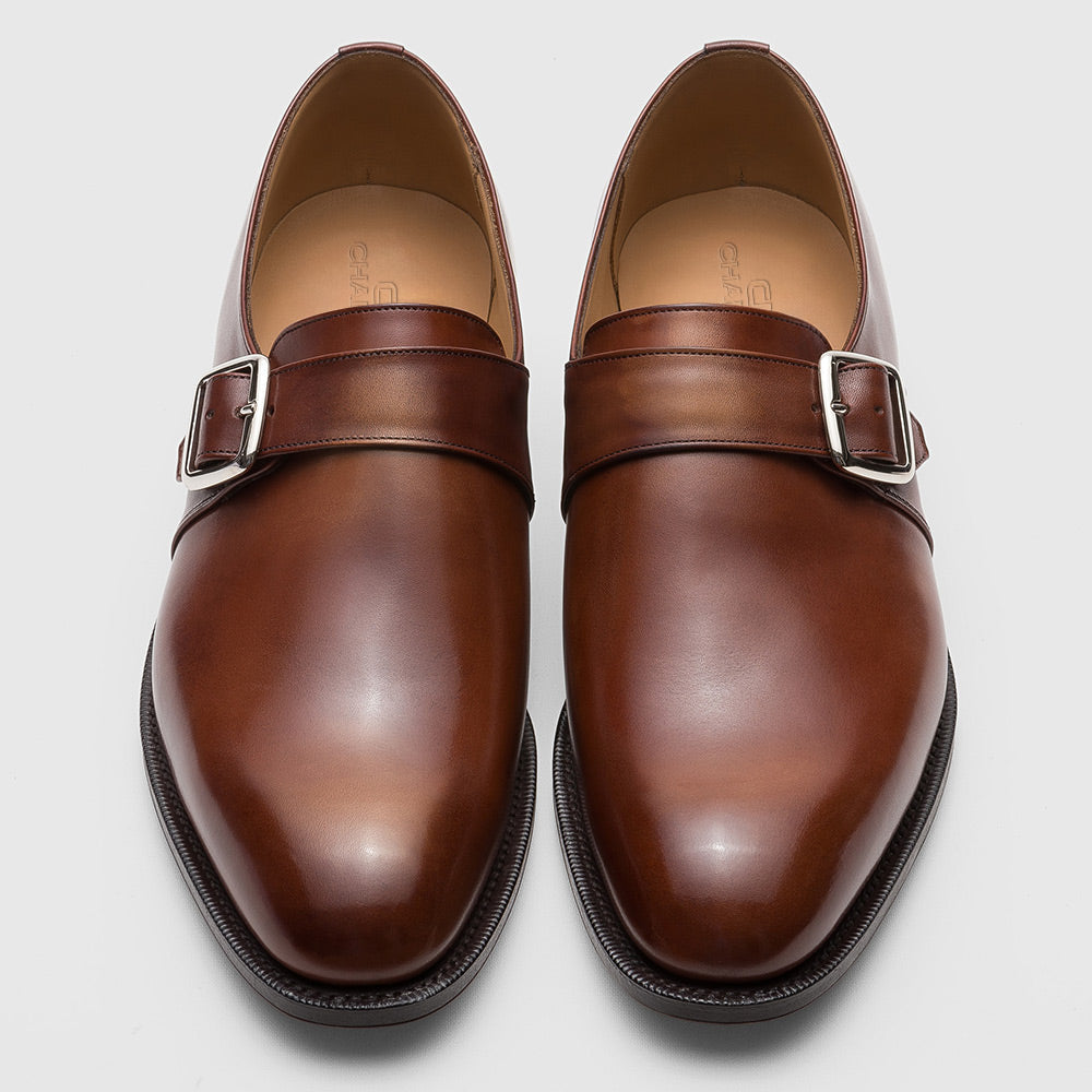 5CM / 1.95 Inches CMR CHAMARIPA Men's Height Increasing Shoes | Premium Calfskin Leather Monk Strap Shoes (Black/Brown)