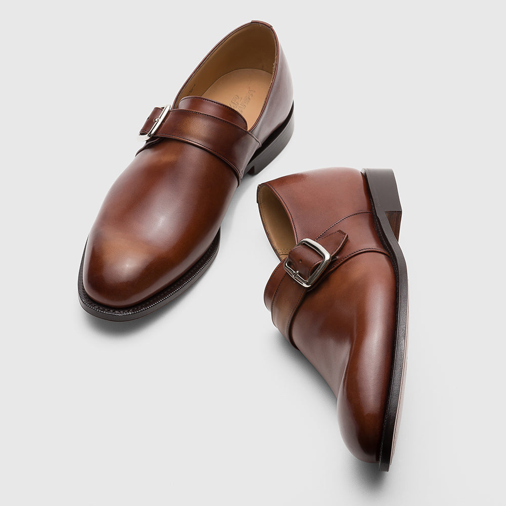 5CM / 1.95 Inches CMR CHAMARIPA Men's Height Increasing Shoes | Premium Calfskin Leather Monk Strap Shoes (Black/Brown)