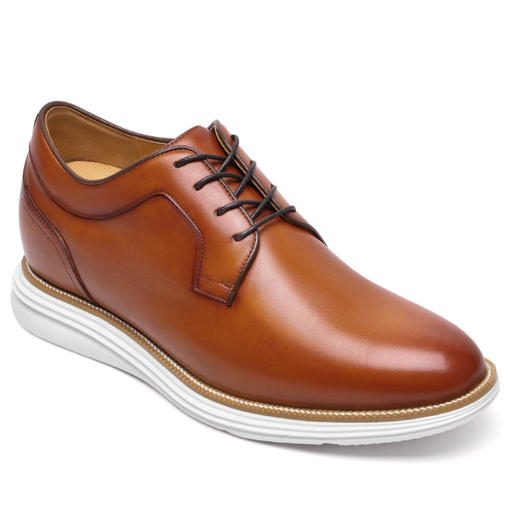 7CM / 2.76 Inches CMR CHAMARIPA Men's Elevator Formal Shoes - Brown Leather Business Casual Shoes