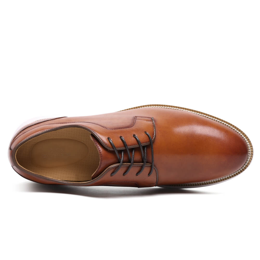 7CM / 2.76 Inches CMR CHAMARIPA Men's Elevator Formal Shoes - Brown Leather Business Casual Shoes