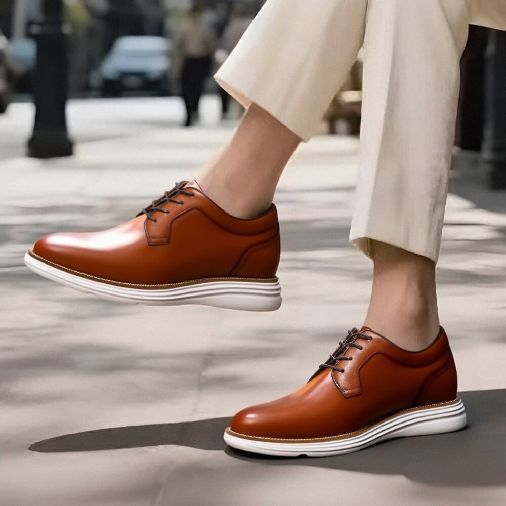7CM / 2.76 Inches CMR CHAMARIPA Men's Elevator Formal Shoes - Brown Leather Business Casual Shoes
