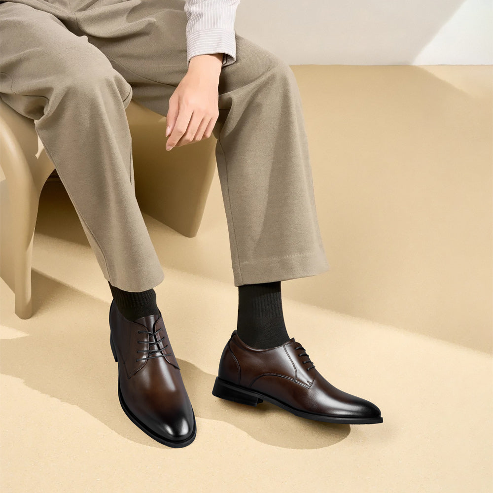 7CM / 2.76 Inches CMR CHAMARIPA Men's Shoes With Higher Heels | Brown Leather Dress Shoes That Make You Taller