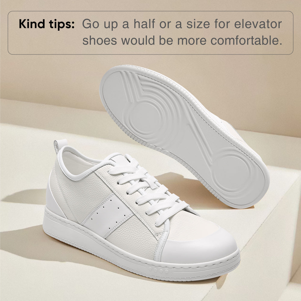 8 CM / 3.15 Inches CMR Chamaripa Men's Invisible Height Increasing Shoes - White Leather Everyday Casual Shoes