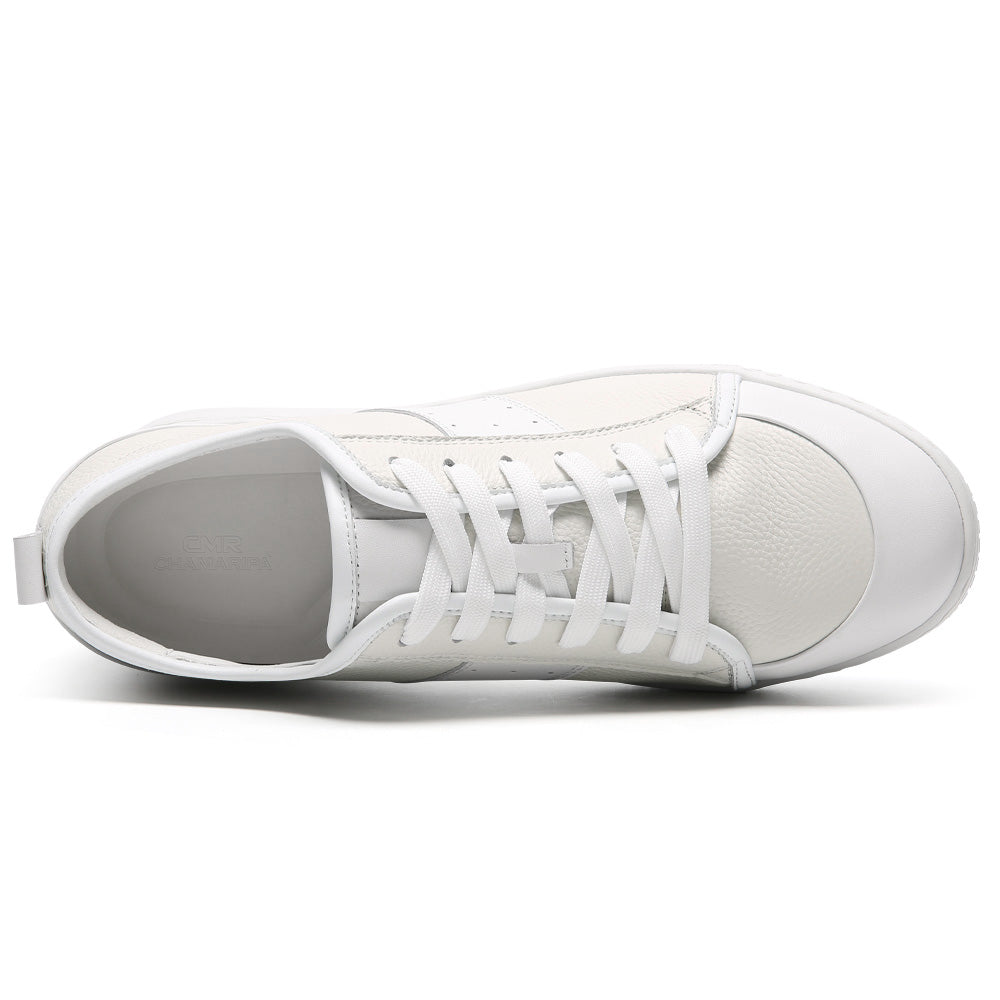 8 CM / 3.15 Inches CMR Chamaripa Men's Invisible Height Increasing Shoes - White Leather Everyday Casual Shoes