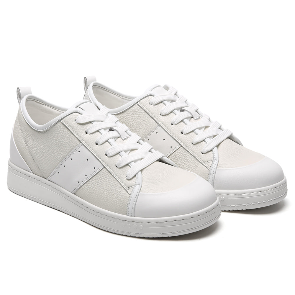 8 CM / 3.15 Inches CMR Chamaripa Men's Invisible Height Increasing Shoes - White Leather Everyday Casual Shoes