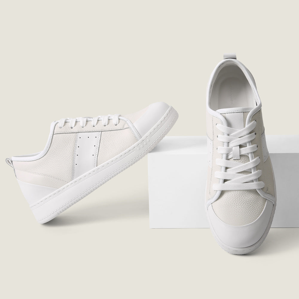8 CM / 3.15 Inches CMR Chamaripa Men's Invisible Height Increasing Shoes - White Leather Everyday Casual Shoes