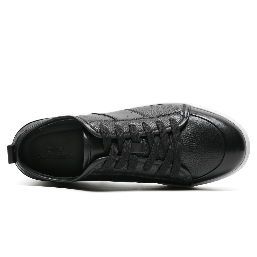 8CM/ 3.15 Inches CMR CHAMARIPA Casual Height Increasing Sneakers – Black Leather Men's Elevator Shoes