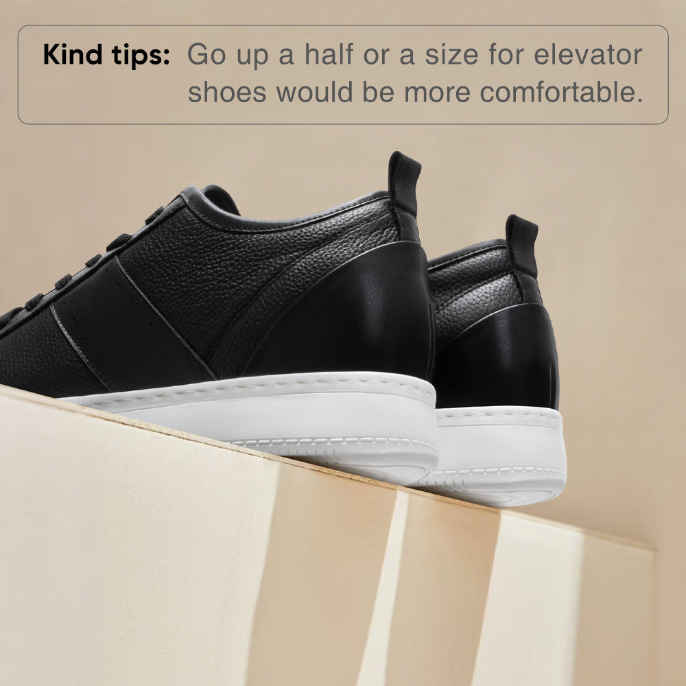 8CM/ 3.15 Inches CMR CHAMARIPA Casual Height Increasing Sneakers – Black Leather Men's Elevator Shoes