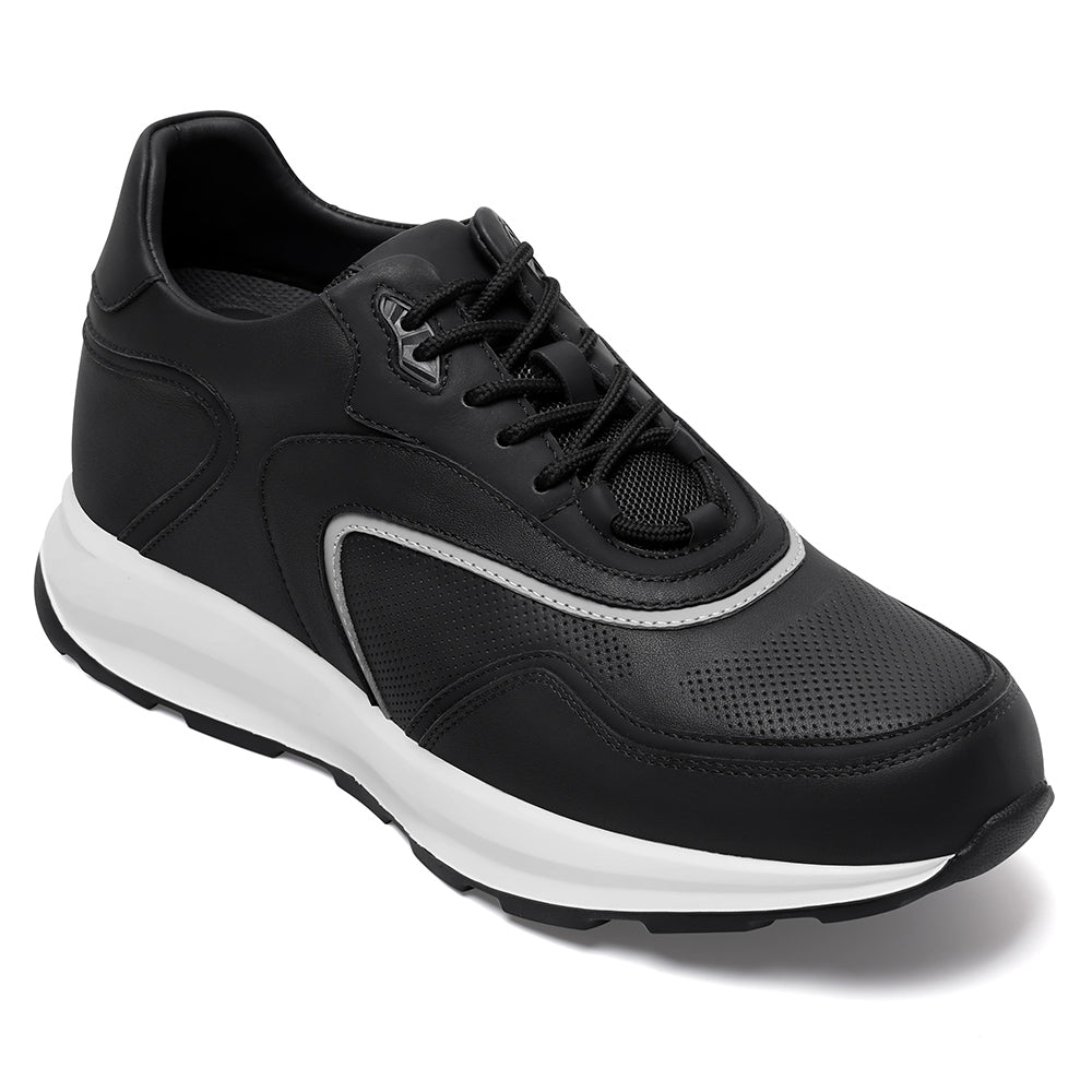 9 CM / 3.54 Inches CMR CHAMARIPA Men's Elevator Sneakers | Black Leather Anti-Slip Athletic Sneakers