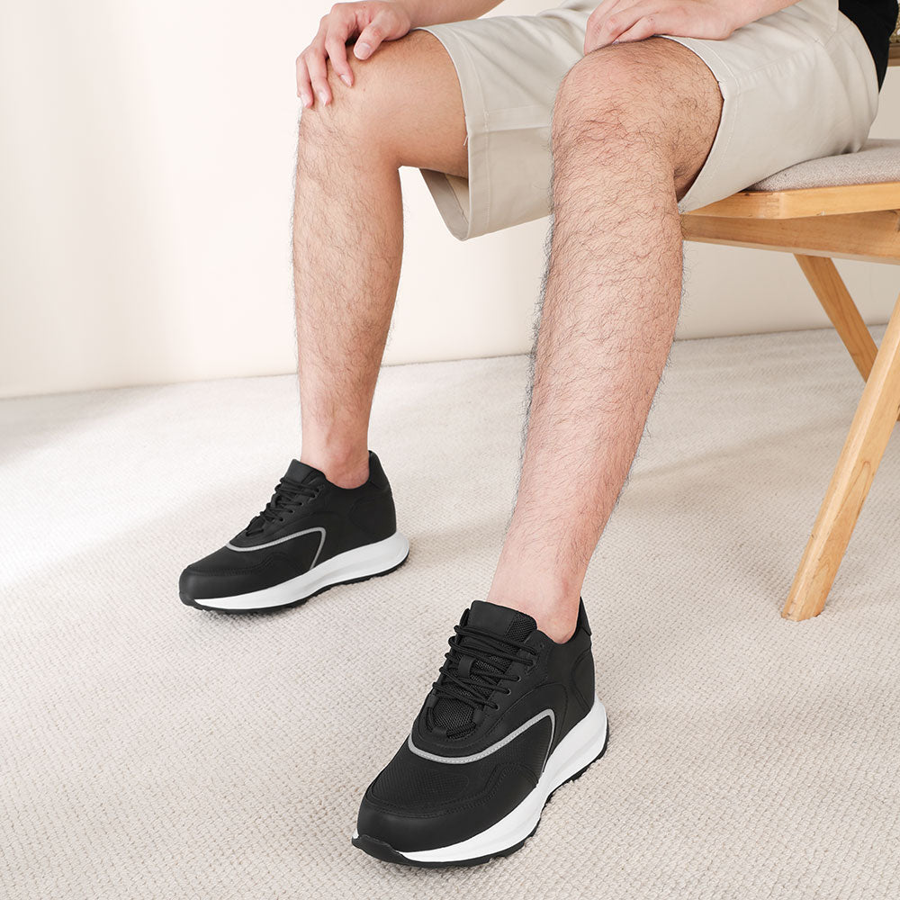 9 CM / 3.54 Inches CMR CHAMARIPA Men's Elevator Sneakers | Black Leather Anti-Slip Athletic Sneakers