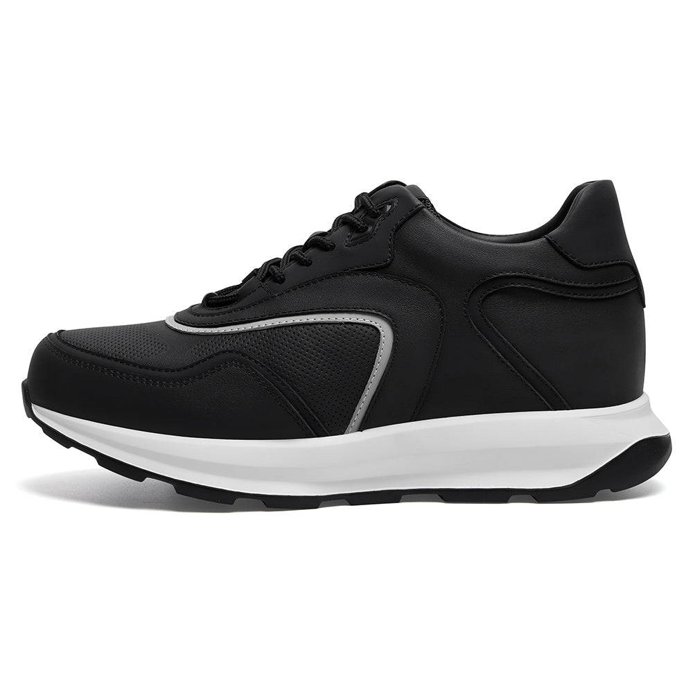 9 CM / 3.54 Inches CMR CHAMARIPA Men's Elevator Sneakers | Black Leather Anti-Slip Athletic Sneakers