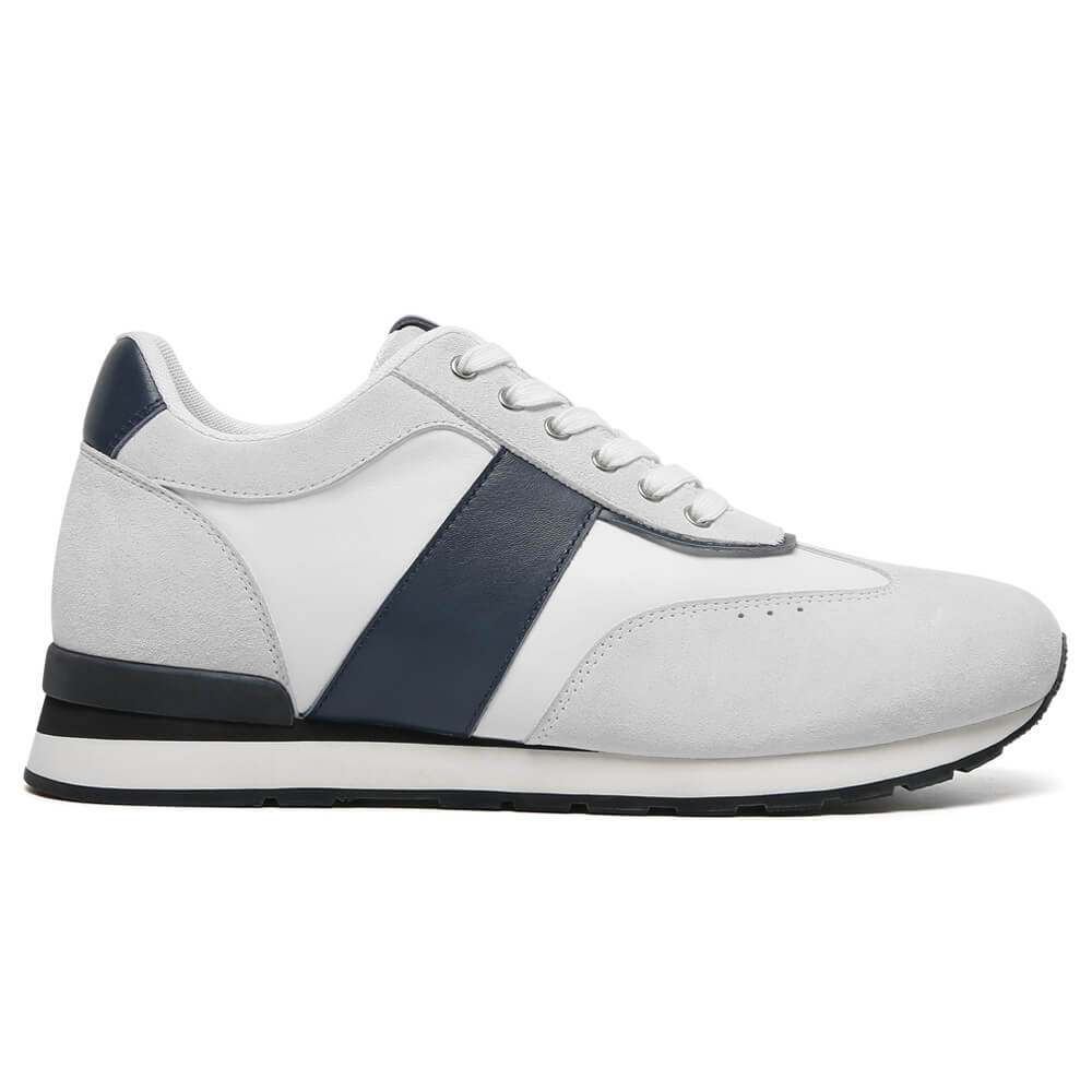 7CM / 2.76 Inches CMR CHAMARIPA Men's Heeled Shoes - White Suede Casual Elevate Shoes