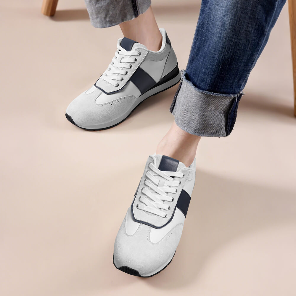 7CM / 2.76 Inches CMR CHAMARIPA Men's Heeled Shoes - White Suede Casual Elevate Shoes