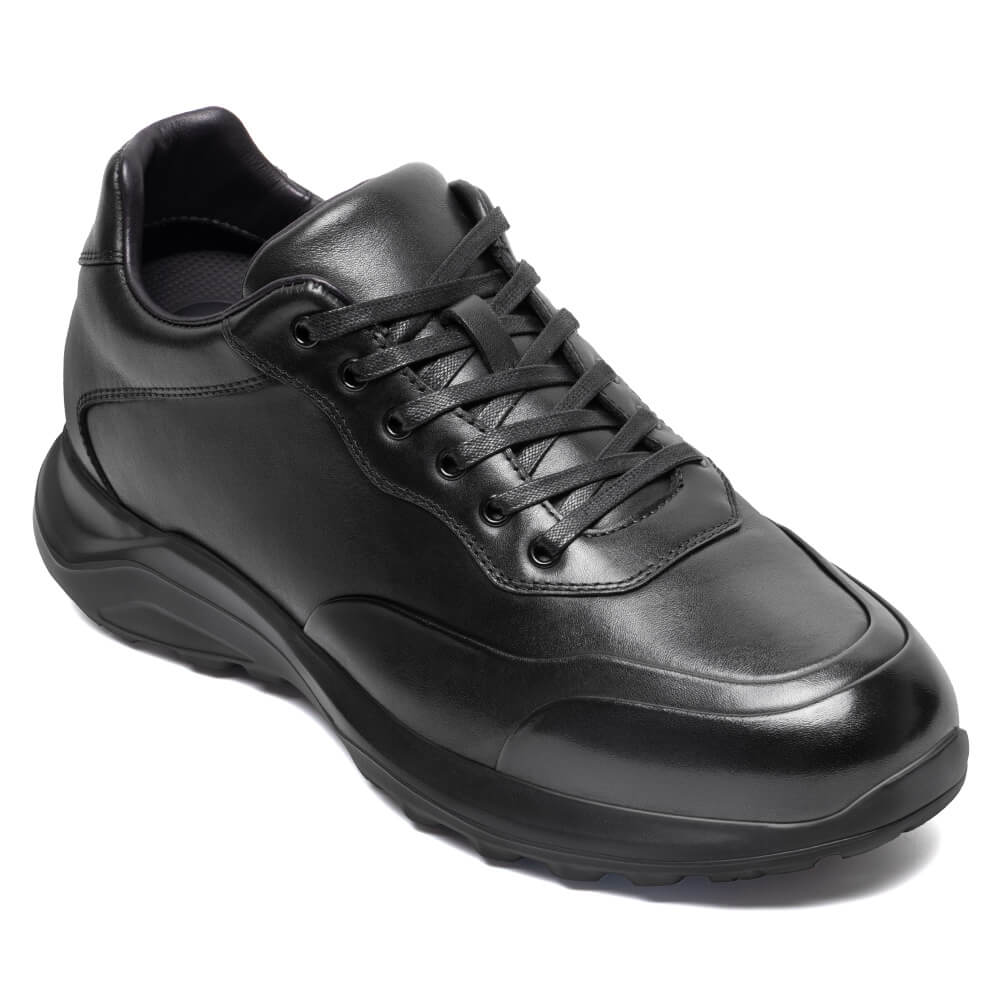 8CM / 3.15 Inches CMR CHAMARIPA Men's Height Increasing Sneakers - Black Leather Hidden Heel Shoes