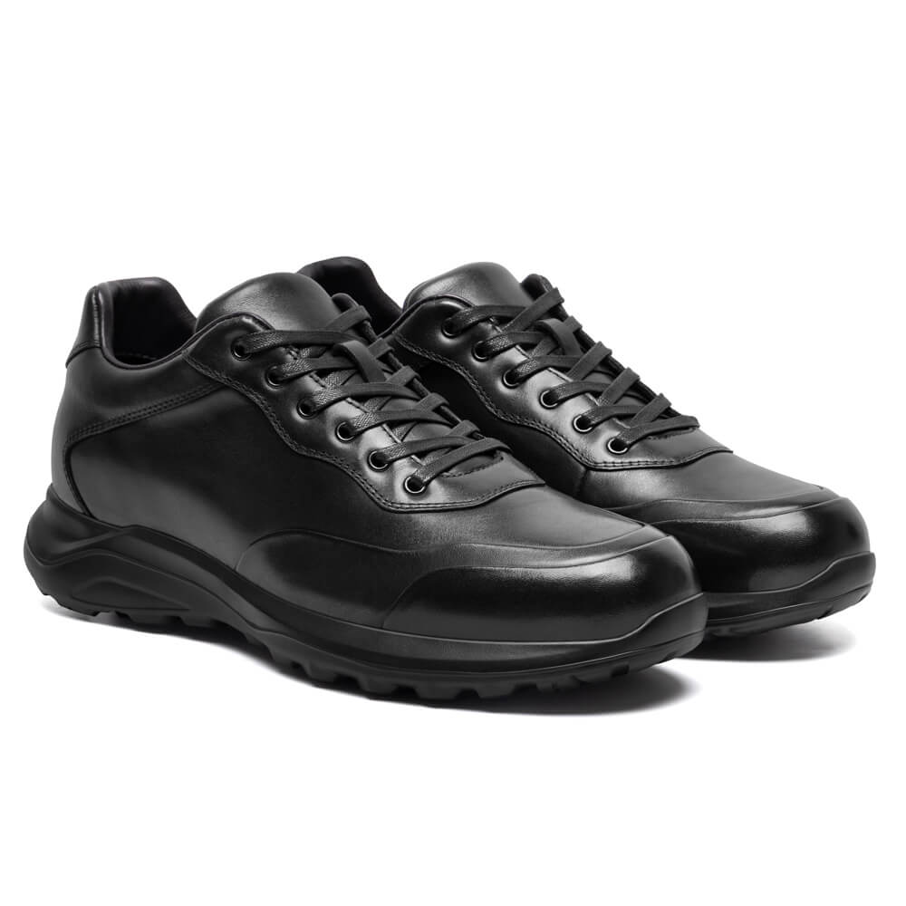 8CM / 3.15 Inches CMR CHAMARIPA Men's Height Increasing Sneakers - Black Leather Hidden Heel Shoes