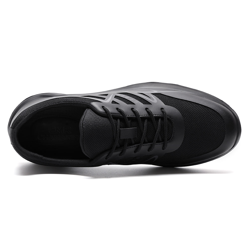 8CM / 3.15 Inches CMR CHAMARIPA Men's Hidden Heel Shoes | Black Mesh Elevator Sneakers