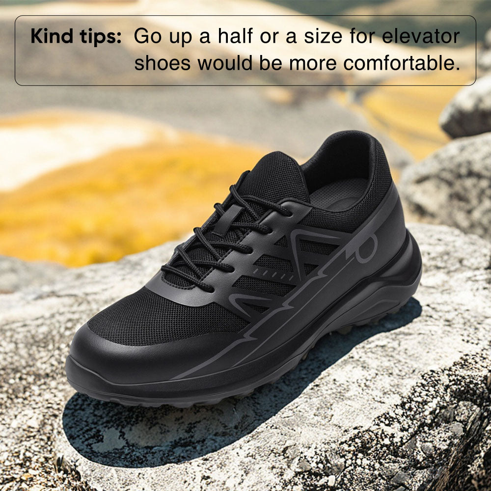 8CM / 3.15 Inches CMR CHAMARIPA Men's Hidden Heel Shoes | Black Mesh Elevator Sneakers