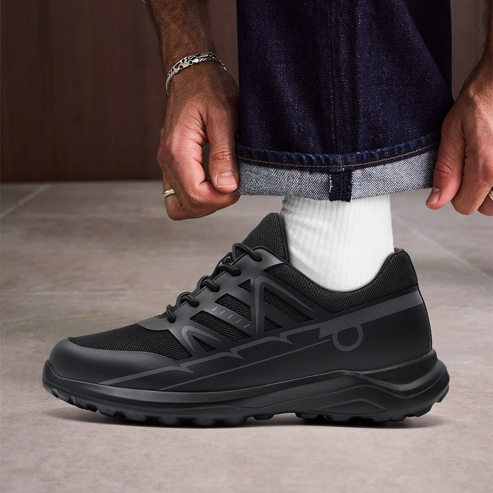 8CM / 3.15 Inches CMR CHAMARIPA Men's Hidden Heel Shoes | Black Mesh Elevator Sneakers