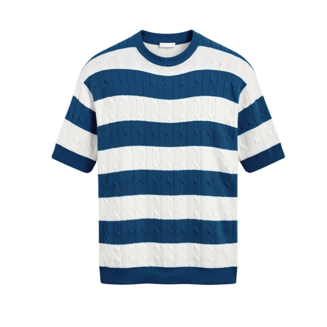 Cavallo Crew Neck Cable Knit Striped T-Shirt
