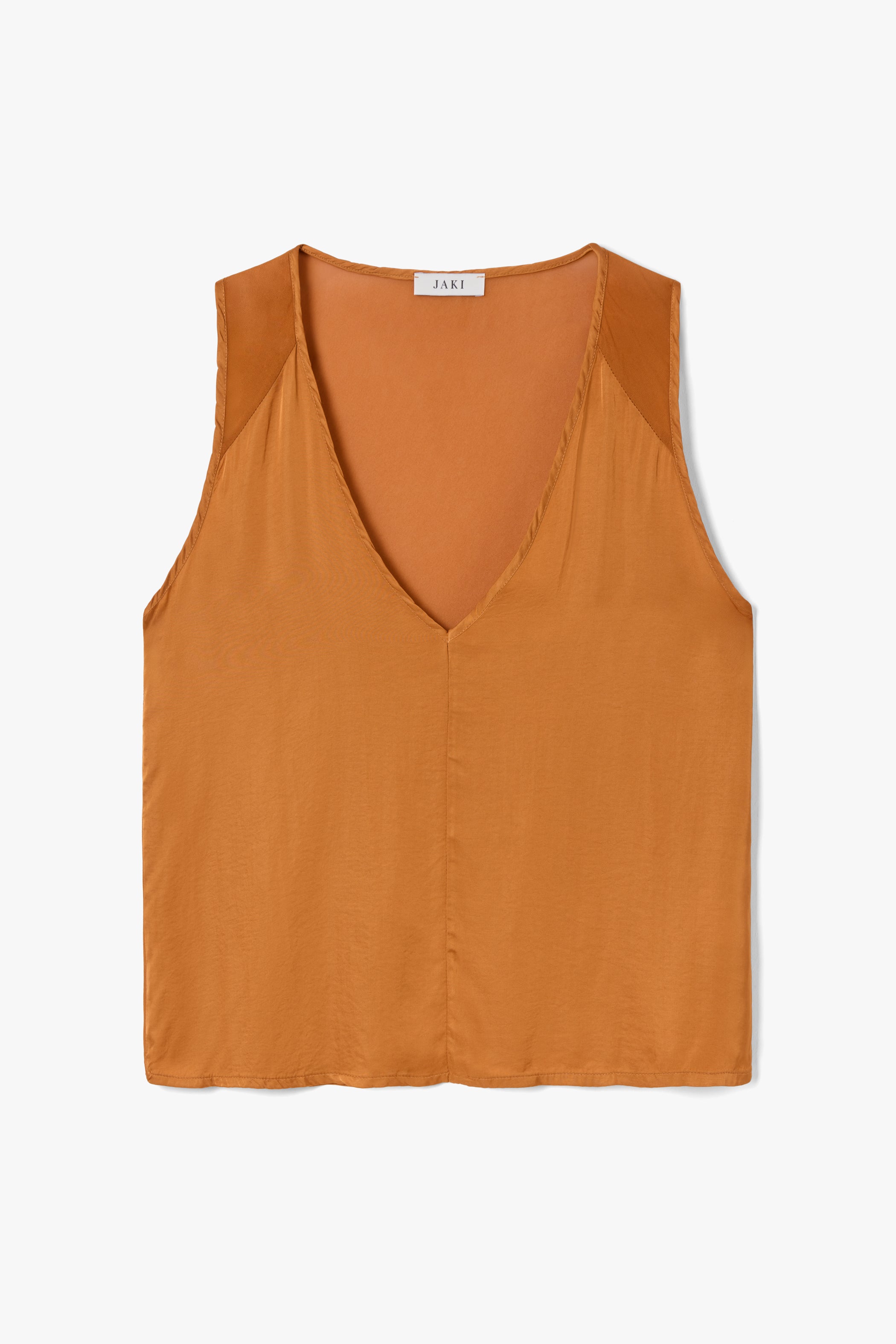 Gigi V Neck Sheer Back Satin Top | Sunset Orange