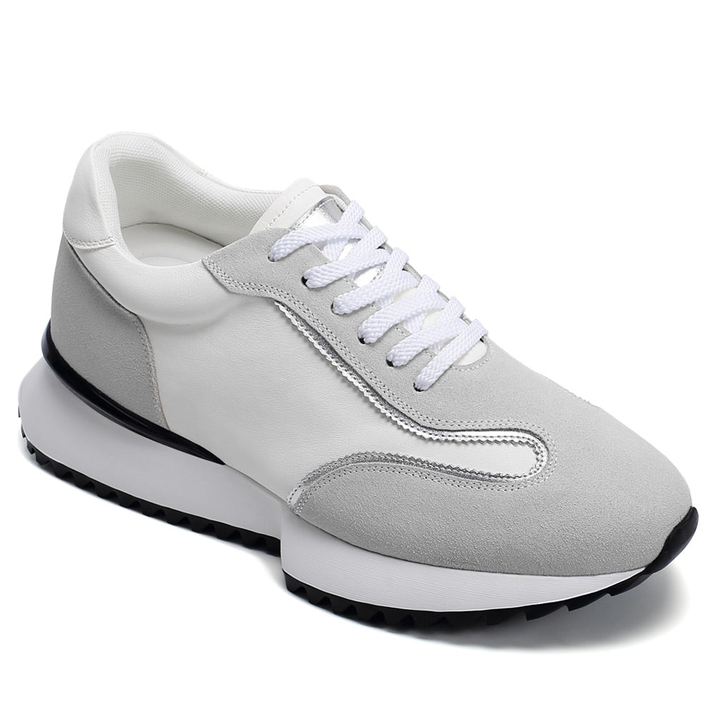 8 CM/3.15 Inches CMR CHAMARIPA Men’s Off-White Cowhide & Suede High-Heel Casual Shoes