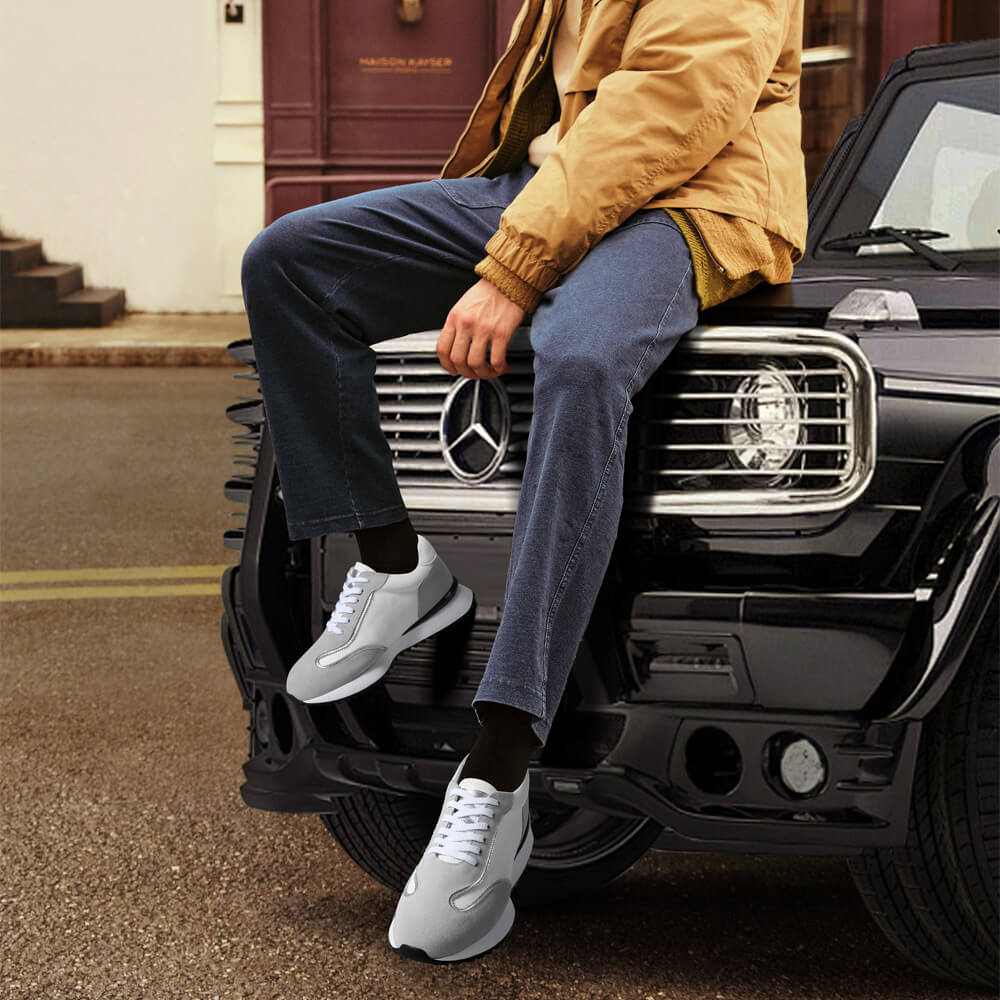 8 CM/3.15 Inches CMR CHAMARIPA Men’s Off-White Cowhide & Suede High-Heel Casual Shoes