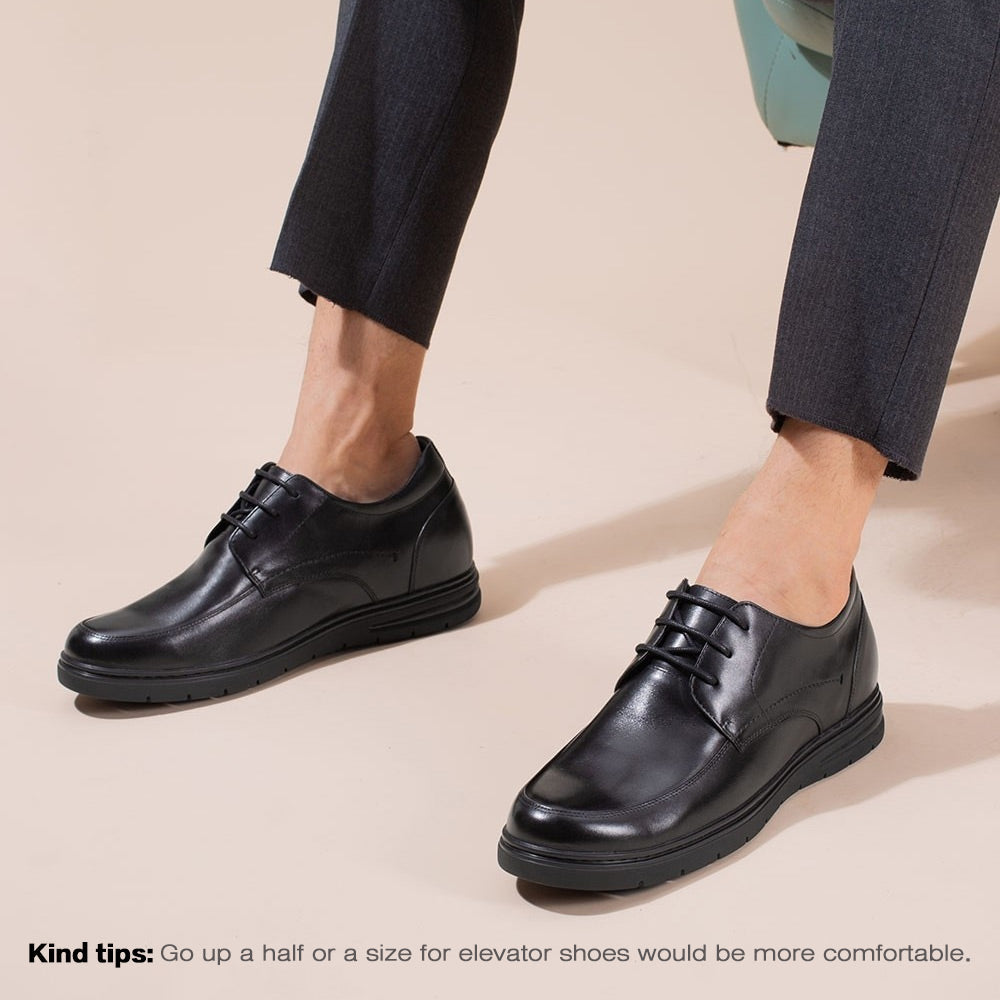 7 CM/2.76 Inches Taller - CMR CHAMARIPA Hidden High Heel Shoes For Men Black Leather Business Casual Elevator Shoes Lace Up Men Taller Shoes